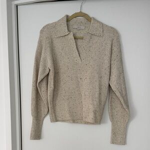 LOFT Speckled Cream V-Neck Sweater